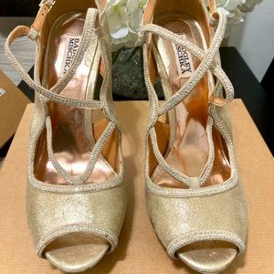 Shiny, gold heels with rhinestone straps